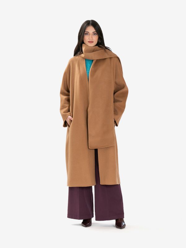 ERIKA CAVALLINI Cappotto lungo lana con sciarpetta Cammello ERIKA CAVALLINI Cappotto lungo lana con sciarpetta Cammello
