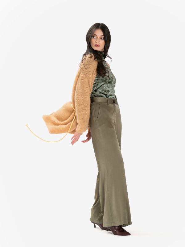 FORTE FORTE Pantalone palazzo seta Verde oliva