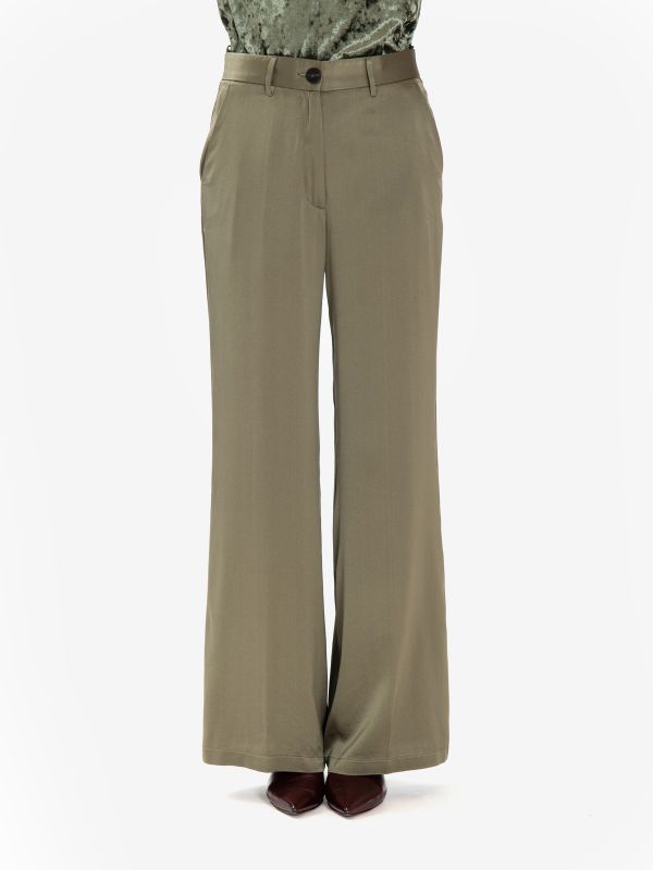 FORTE FORTE Pantalone palazzo seta Verde oliva