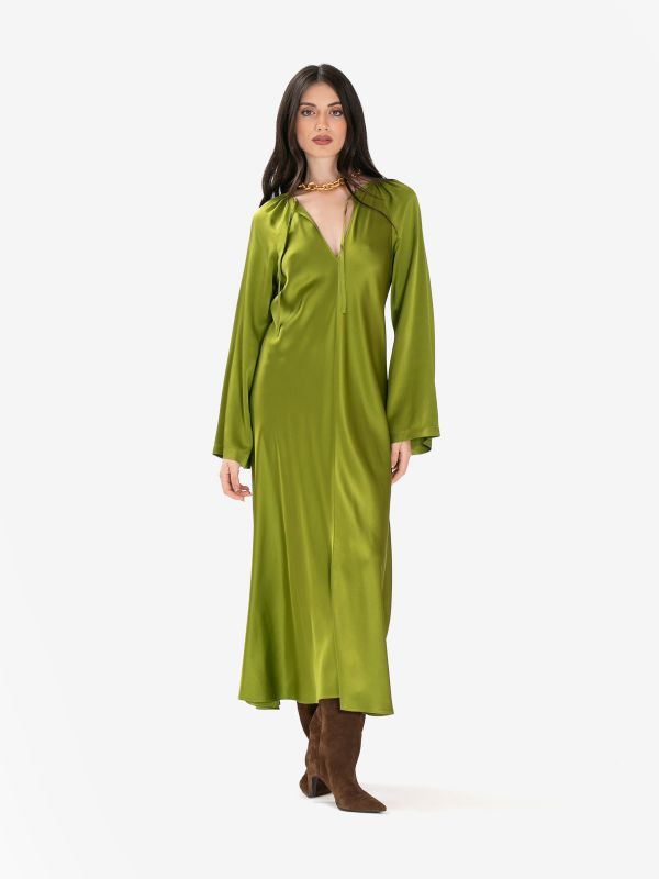 FORTE FORTE Abito m/l seta midi Verde acido