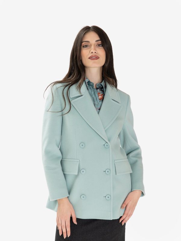 MOUCHE Cappotto corto doppiopetto lana con impunture Verde Tiffany