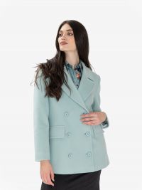 MOUCHE Cappotto corto doppiopetto lana con impunture Verde Tiffany