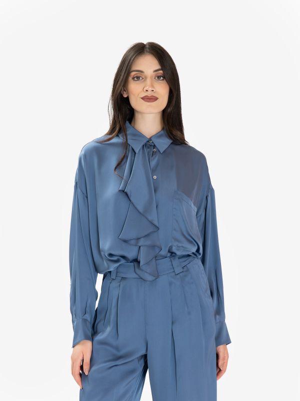 MOMONI' Camicia seta con rouches Celeste MOMONI' Camicia seta con rouches Celeste