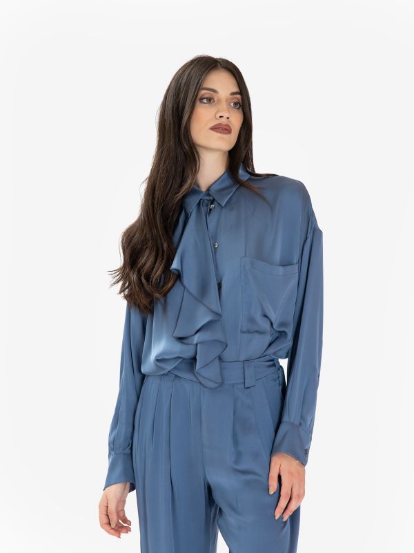 MOMONI' Camicia seta con rouches Celeste MOMONI' Camicia seta con rouches Celeste