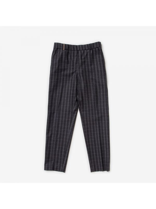 PESERICO Pantalone slim fit con cintura elastica a quadri Grigio