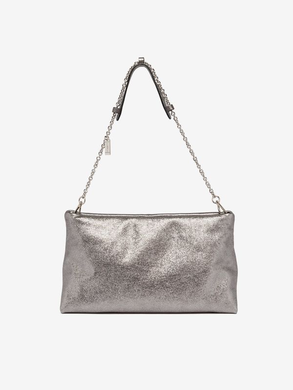 GIANNI CHIARINI Anais: borsa media pelle metalizzata Argento