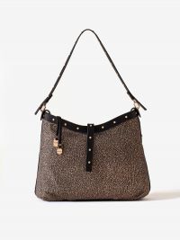 BORBONESE Borsa a spalla media tessuto classico con borchie 