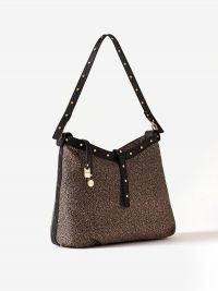 BORBONESE Borsa a spalla media tessuto classico con borchie 