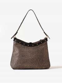 BORBONESE Borsa a spalla media tessuto classico con borchie 