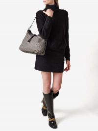 BORBONESE Borsa a spalla media tessuto classico con borchie 