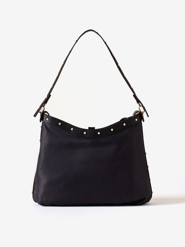 BORBONESE Borsa a spalla tessuto con borchie Nero