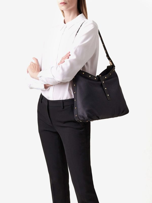 BORBONESE Borsa a spalla tessuto con borchie Nero