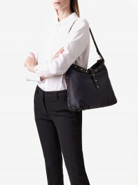 BORBONESE Borsa a spalla tessuto con borchie Nero