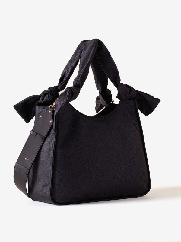 BORBONESE Borsa grande a tracolla tessuto Nero