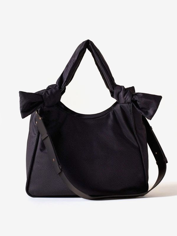 BORBONESE Borsa grande a tracolla tessuto Nero