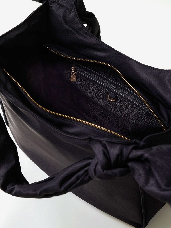 BORBONESE Borsa grande a tracolla tessuto Nero