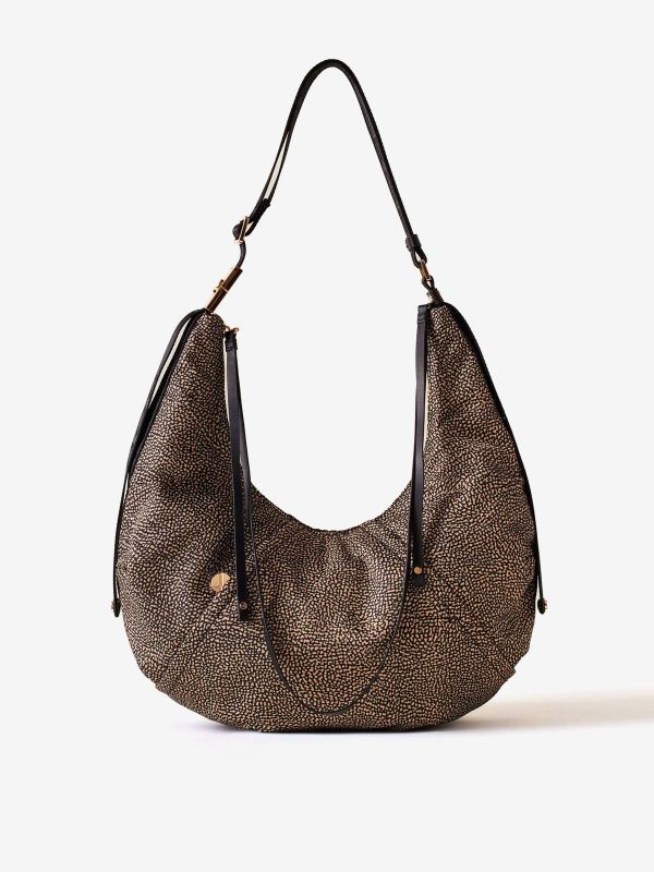 BORBONESE Borsa hobo tessuto classico con borchie 