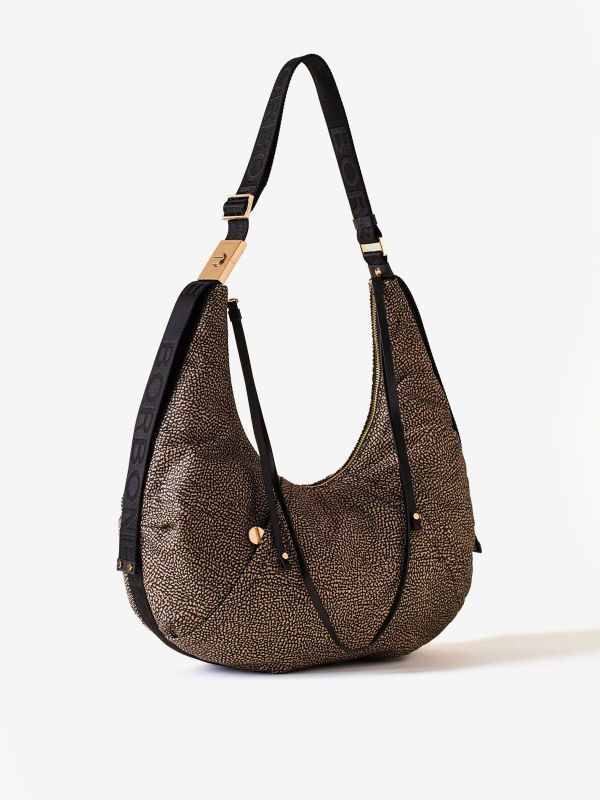BORBONESE Borsa hobo tessuto classico con borchie 