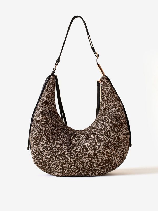 BORBONESE Borsa hobo tessuto classico con borchie 