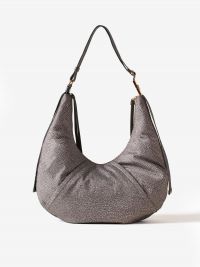 BORBONESE Borsa hobo tessuto con borchie Grigio