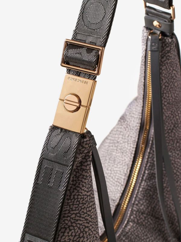 BORBONESE Borsa hobo tessuto con borchie Grigio