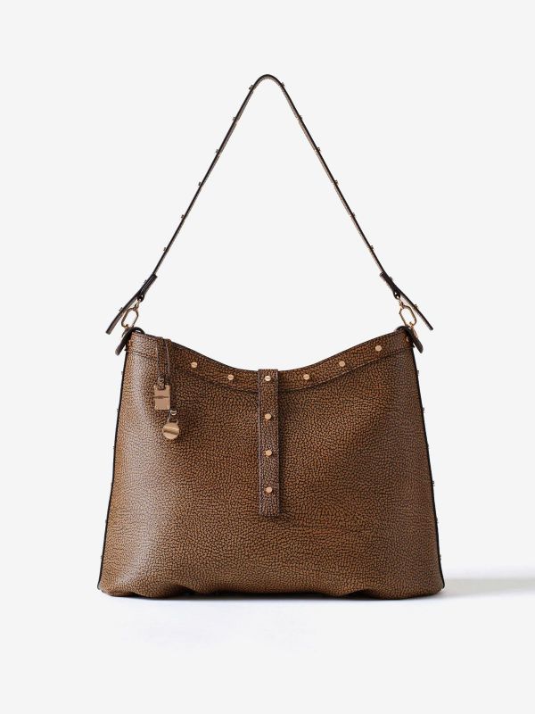 BORBONESE Borsa a spalla graffiti classico con borchie 