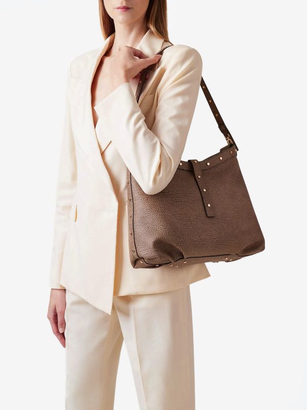 BORBONESE Borsa a spalla graffiti classico con borchie 