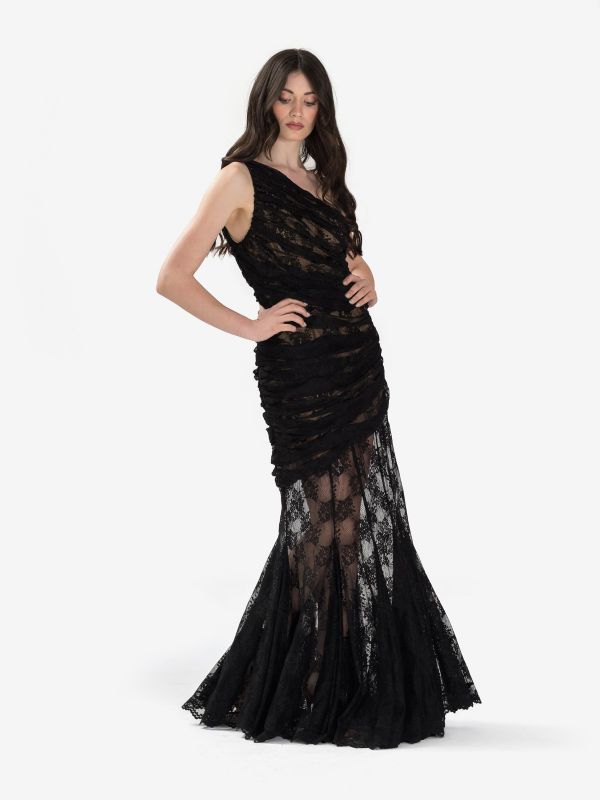 GIUSEPPE DI MORABITO Abito lungo monospalla pizzo Nero