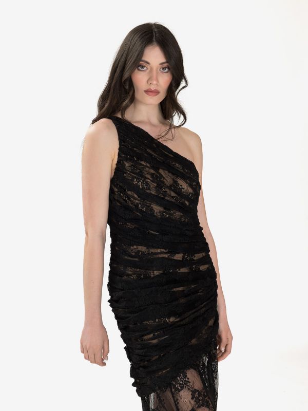 GIUSEPPE DI MORABITO Abito lungo monospalla pizzo Nero