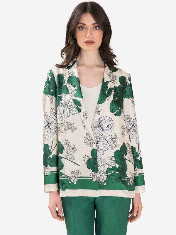 P.A.R.O.S.H. Giacca monopetto in seta fantasia fiori verde/bianca