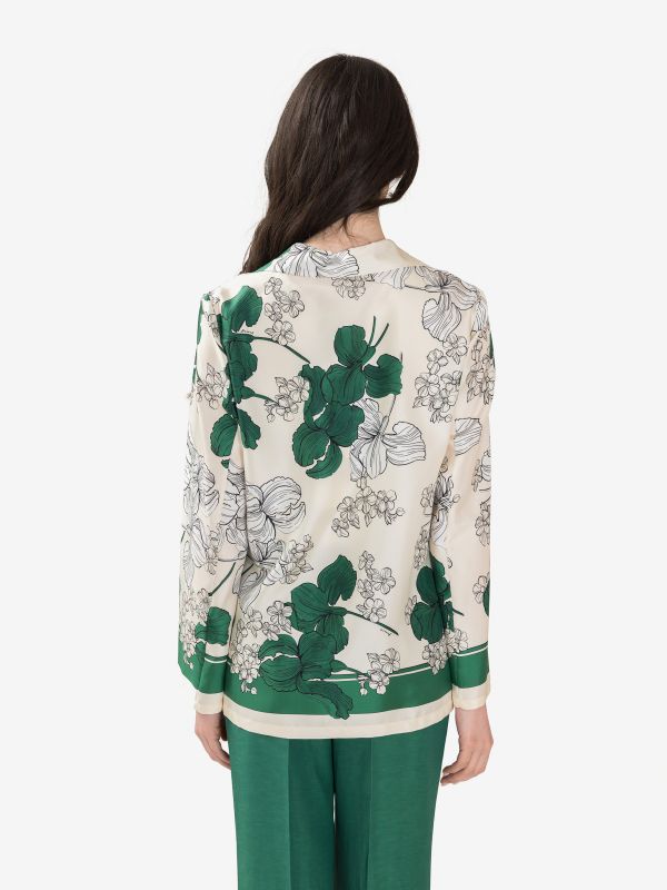 P.A.R.O.S.H. Giacca monopetto in seta fantasia fiori verde/bianca