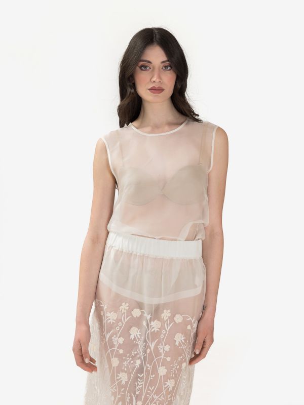 P.A.R.O.S.H. Blusa smanicata organza Bianco P.A.R.O.S.H. Blusa smanicata organza Bianco