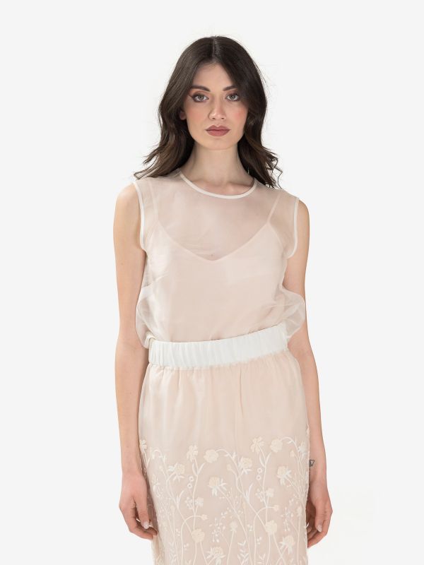 P.A.R.O.S.H. Gonna longuette organza con ricami Bianco P.A.R.O.S.H. Gonna longuette organza con ricami Bianco