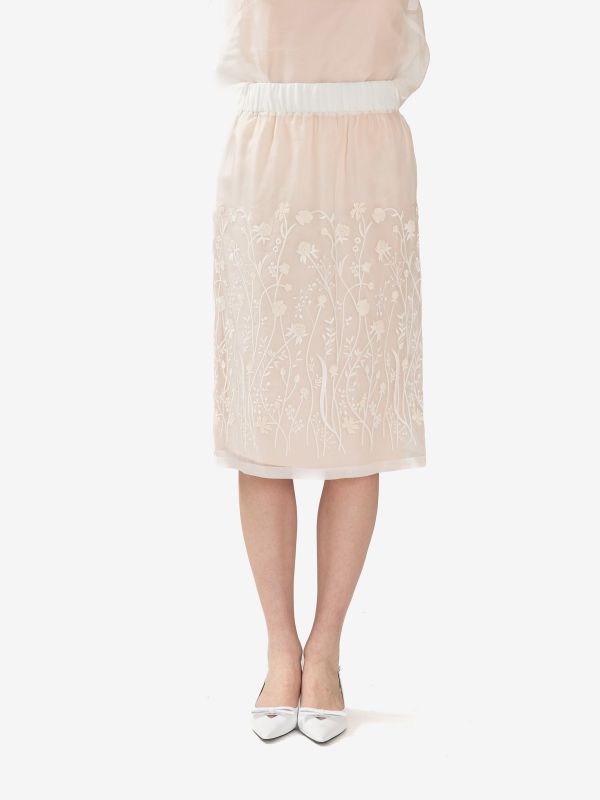 P.A.R.O.S.H. Gonna longuette organza con ricami Bianco P.A.R.O.S.H. Gonna longuette organza con ricami Bianco