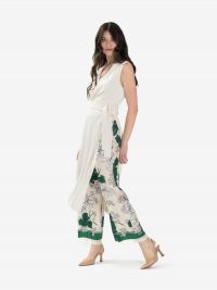 P.A.R.O.S.H. Pantalone palazzo seta fantasia fiore verde/bianco
