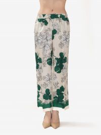P.A.R.O.S.H. Pantalone palazzo seta fantasia fiore verde/bianco