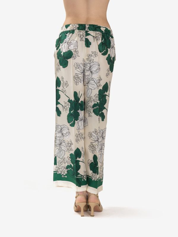 P.A.R.O.S.H. Pantalone palazzo seta fantasia fiore verde/bianco