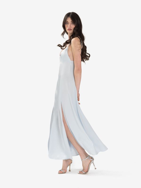 FORTE FORTE Abito sottoveste satin lungo Celeste polvere