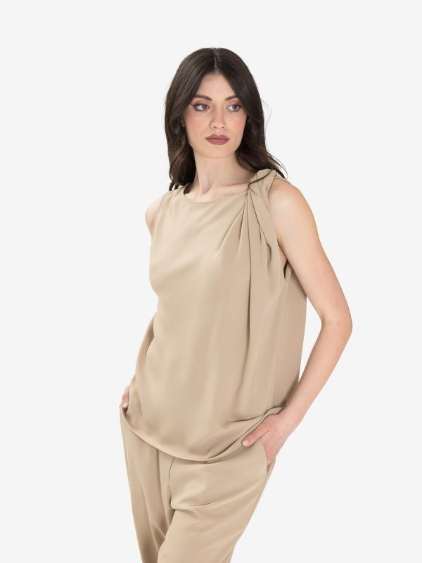 P.A.R.O.S.H. Blusa smanicata cady con nodo Sabbia P.A.R.O.S.H. Blusa smanicata cady con nodo Sabbia