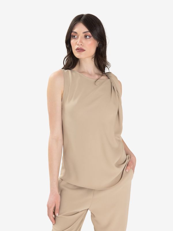 P.A.R.O.S.H. Blusa smanicata cady con nodo Sabbia P.A.R.O.S.H. Blusa smanicata cady con nodo Sabbia