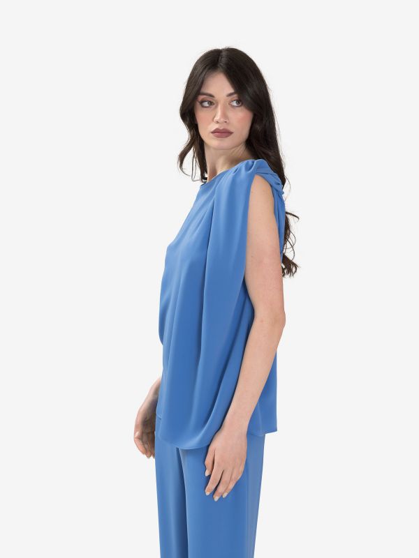 P.A.R.O.S.H. Blusa smanicata cady con nodo Azzurro P.A.R.O.S.H. Blusa smanicata cady con nodo Azzurro
