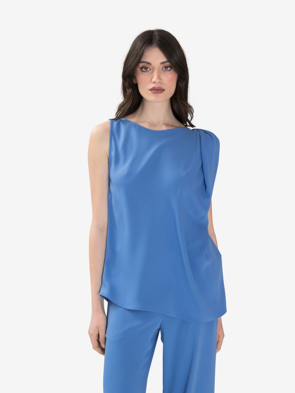 P.A.R.O.S.H. Blusa smanicata cady con nodo Azzurro P.A.R.O.S.H. Blusa smanicata cady con nodo Azzurro