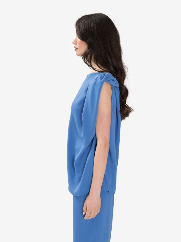 P.A.R.O.S.H. Blusa smanicata cady con nodo Azzurro