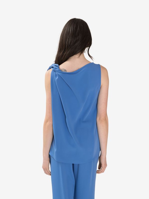 P.A.R.O.S.H. Blusa smanicata cady con nodo Azzurro