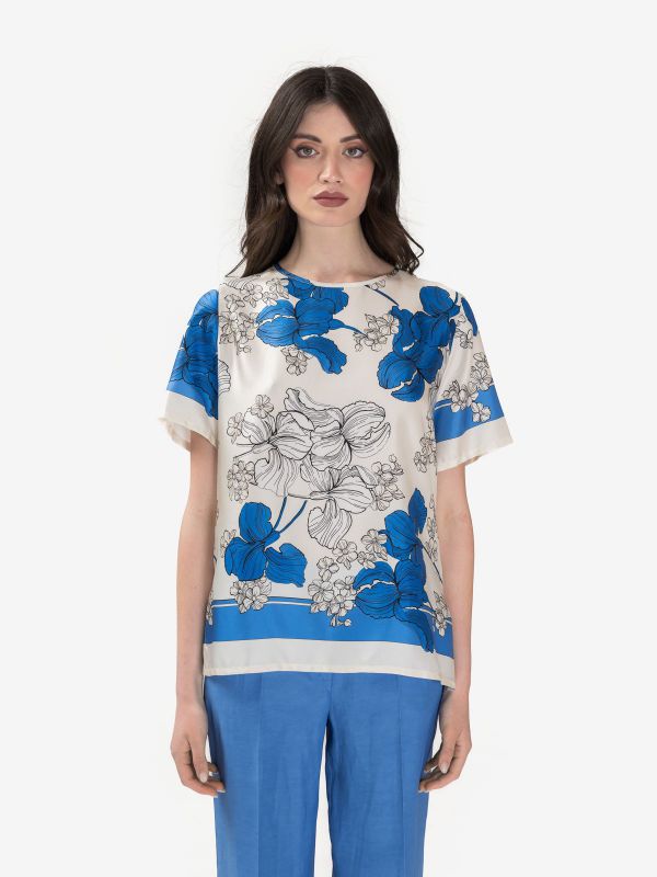 P.A.R.O.S.H. Blusa seta m/c fantasia fiore Azzurro P.A.R.O.S.H. Blusa seta m/c fantasia fiore Azzurro
