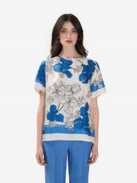 P.A.R.O.S.H. Blusa seta m/c fantasia fiore Azzurro P.A.R.O.S.H. Blusa seta m/c fantasia fiore Azzurro