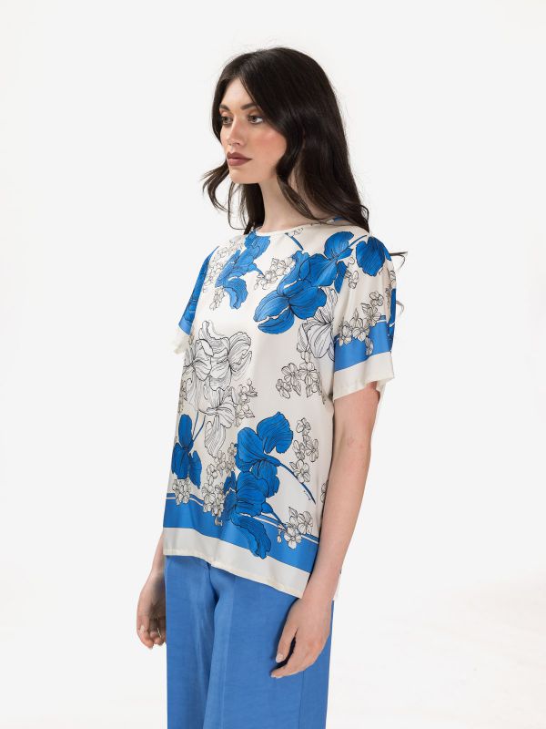 P.A.R.O.S.H. Blusa seta m/c fantasia fiore Azzurro P.A.R.O.S.H. Blusa seta m/c fantasia fiore Azzurro