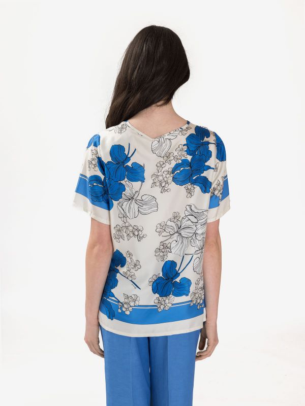 P.A.R.O.S.H. Blusa seta m/c fantasia fiore Azzurro