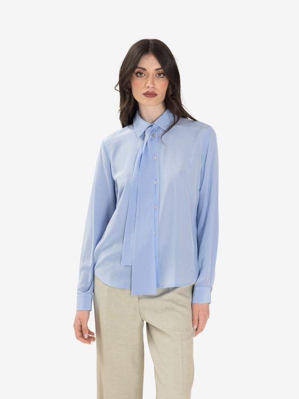 P.A.R.O.S.H. Camicia seta m/l con sciarpetta Celeste P.A.R.O.S.H. Camicia seta m/l con sciarpetta Celeste