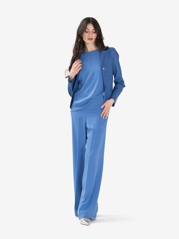 P.A.R.O.S.H. Pantalone cady palazzo con zip Azzurro
